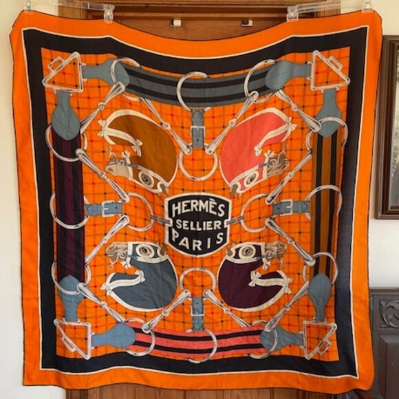 AUTHENTIC HERMES Sellier Henri D'Origny Shawl Wrap Orange Cashmere Silk … - Picture 11 of 16